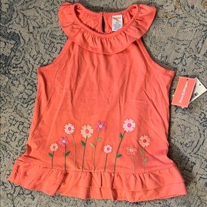 Gymboree NWT Girls' Coral Ruffle Top with Floral Embroidery 8